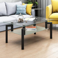 Wrought Studio Rectangle Black Glass Coffee Table, Clear Coffee Table,Modern Side Centre Tables For Living Room, Living