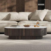 MABOLUS 47.24" White+Burlywood Marble+Solid+Manufactured Wood Free form Coffee Table