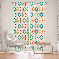 East Urban Home Lined Window Curtains 2-panel Set for Window Size Nika Mid Century Flower Turquoise