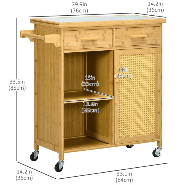 Kitchen Cart 33.1" L x 14.2" W x 33.5" H Natural Wood in Kitchen & Dining Wares - Image 3