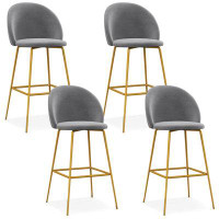 Everly Quinn Latitude Run® Set Of 4 Bar Stools 29'' Velvet Upholstered Bar Height Chairs With Padded Seats