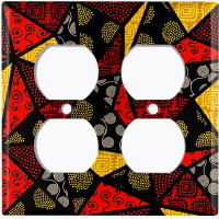 WorldAcc Metal Light Switch Plate Outlet Cover (Safari Pattern African Tribal Stained Glass Triangular Red Yellow   - Si