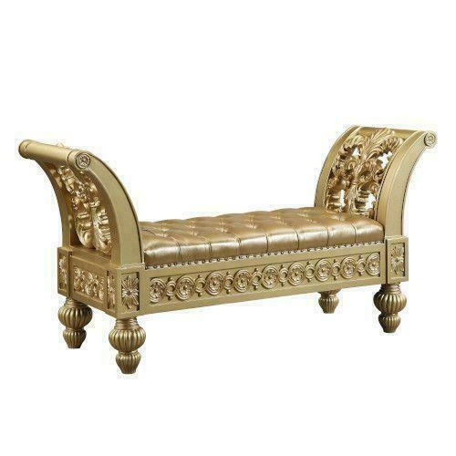 Holiday Sale Seville E-King Bed- Tan PU  Gold Finish - Hollow Carving &amp; Padded Headboard ( Bed Only, 3, 4 or 5 Pi ) in Beds & Mattresses - Image 3