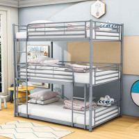 Isabelle & Max™ Aaleena Kids Full over Full over Full Metal Triple Bed with Built-in Ladder
