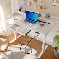 Latitude Run® Electric Adjustable Height Desk With Monitor Stand Sit Stand Home Office Desk
