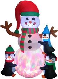 NEW CHRISTMAS 6 FT INFLATABLE LED SNOWMAN & PENGUINS CHX2046