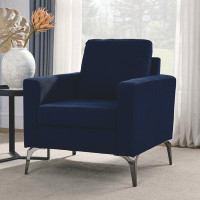 Ivy Bronx Sleek Corduroy Navy Sofa Chair With Square Arms And Tight Back For Modern Comfort