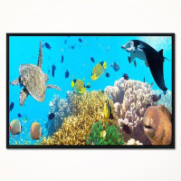 East Urban Home 'Underwater Panorama with Sea Creatures' Floater Frame Photograph on Canvas