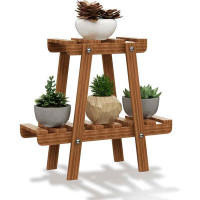 Arlmont & Co. 2 Tires Plant Stand, Indoor Outdoor 12 Potted Tall Large Wood Plant Shelf, Flower Holder Ladder