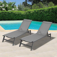Hokku Designs Outdoor 2-Pcs Set Chaise Lounge Chairs Grey Frame/ Black fabric