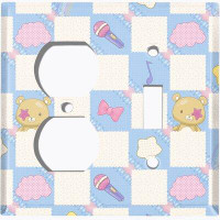WorldAcc Metal Light Switch Plate Outlet Cover (Blue White Toy Chest Karaoke Bear - (L) Single Duplex / (R) Single Toggl