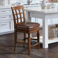 Alaterre Napa Solid Rubber Wood Counter Height Swivel Stool With Back