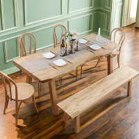 Great Deals Trading 8 - Person Burlywood Rectangular Pine Solid Wood Dining Table Set
