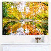 Design Art 'Bright Fall Forest with River' Photographic Print Multi-Piece Image on Canvas