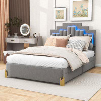 Latitude Run® 4 Drawers Upholstered Platform Bed with LED Lights and Metal Bed Legs