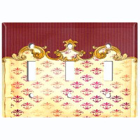 WorldAcc Metal Light Switch Plate Outlet Cover (Damask Maroon Yellow Frame    - Single Toggle)
