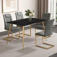 Mercer41 Modern minimalist rectangular black imitation marble dining table