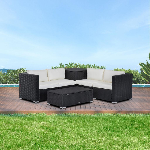 Rattan Sofa Set 27.5" x 27.5" x 26" Black in Patio & Garden Furniture