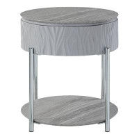 Latitude Run® Ellice 1 Shelf Round End Table in Grey High Gloss and Chrome