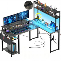 Ebern Designs 49" Reversible L-shaped Gaming Computer Desk With Monitor Stand & Storage Shelf for Home Office
