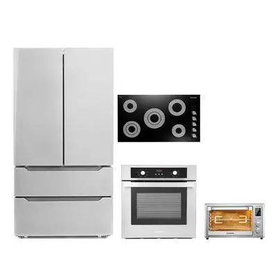 Cosmo 4 Piece Kitchen Package 36" Cooktop 24" Single Wall Oven 20" Air Fryer Toaster Oven & Refrigerator