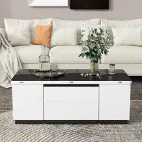 Wrought Studio Modern  Lift Top Glass Coffee Table With Drawers  Storage Multifunction Table