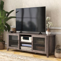 Gracie Oaks Industrial TV Cabinet,Entertainment Center With Mesh Doors And Shelves For Living Room