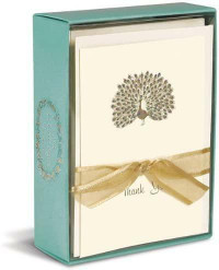 Graphique Peacock La Petite Presse Notecards, 10 Durable Embossed and Embellished Gold Foil Peacock Thank You Notes wi
