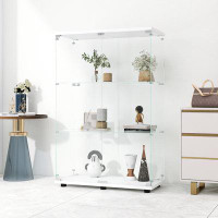 Latitude Run® Two-Door Glass Display Cabinet 3 Shelves With Door, Floor Standing Curio Bookshelf For Living Room Bedroom