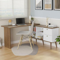 George Oliver George Oliver L Shaped Desk with 2 Drawers and 4 Storage Shelves, 59 in L - White/Brown