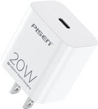 20W PISEN Wall Fast USB-C Charger with PD &amp; QC 3.0 Compatible with Smart Phone, Pods, Tablets, etc. - White