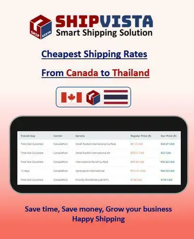 ShipVista provides the cheapest shipping rates from Canada to Thailand. Whether you are an individua...