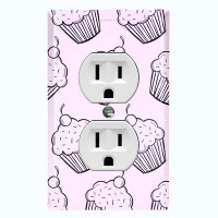 WorldAcc Metal Light Switch Plate Outlet Cover (Coffee Treats Cup Cake Purple Lavender - Single Duplex)