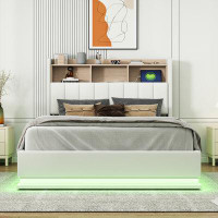 Ivy Bronx Queen Size PU Upholstered Platform Bed With LED Lights And USB Port