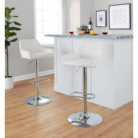 LumiSource Daniella Contemporary Adjustable Barstool With Swivel In Chrome Metal And Cream Fabric With Rounded Rectangle