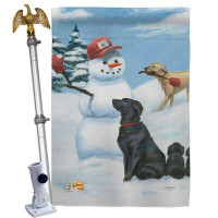 Breeze Decor Snow Pals - Impressions Decorative Aluminum Pole & Bracket House Flag Set HS110113-BO-02