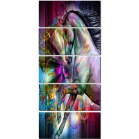 Made in Canada - Design Art 'Horse Over Colourful Abstract Image' 5 Piece Graphic Art on Wrapped Canvas Set