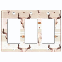 WorldAcc Metal Light Switch Plate Outlet Cover (Indian Native Bull Skull Pattern Beige  - Single Toggle)