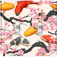 WorldAcc Colorful Koi Fish Sakura Tree Nature Themed 2 - Gang Wall Plate