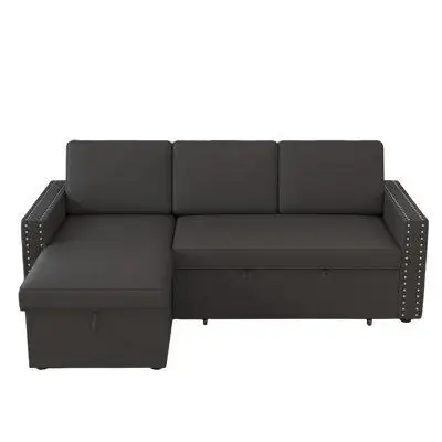 House of Hampton 2 - Piece Upholstered Pull Out Sectional Sleeper Sofa With Storage Chaise