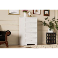 Ebern Designs White Modern 5-tier Dresser: Spacious Chest Of Drawers For Bedroom, Living Room, Hallway - 25.2x15.8x43.5