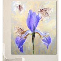 Design Art 'Blue Flower with Butterflies Sketch' Painting Print on Wrapped Canvas