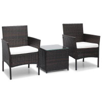 Red Barrel Studio 3 Pieces Patio Furniture Set, PE Rattan Wicker Chairs with Table, Outdoor Porch Conversation Set