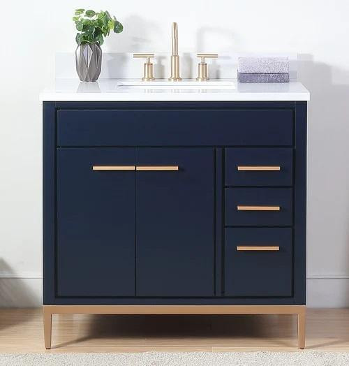 36, 42 & 60 Inch Navy Blue Finished Vanity with Quartz Top - Quartz Top w Vessel or NO Top  CFF in Cabinets & Countertops