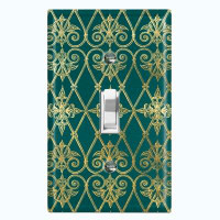 WorldAcc Metal Light Switch Plate Outlet Cover (Damask Yellow Elegant Gate Green - Single Toggle)
