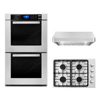 Cosmo 3 Piece Kitchen Package With 30" Gas Cooktop 30" Under Cabinet Range Hood 30" Double Electric Wall Oven