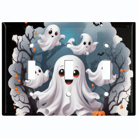 WorldAcc Metal Light Switch Plate Outlet Cover (Halloween Cute Ghosts Pumpkin - Triple Toggle)