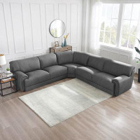 Hokku Designs Rafif Top Grain Leather Symmertrical Sectional, Charcoal Grey