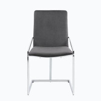 Wenty Zlatan Side Chair(Set-2), Grey Velvet & Chrome Finish