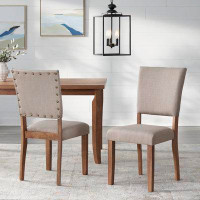Gracie Oaks Lassiter Linen Solid Wood Parsons Chair in Beige